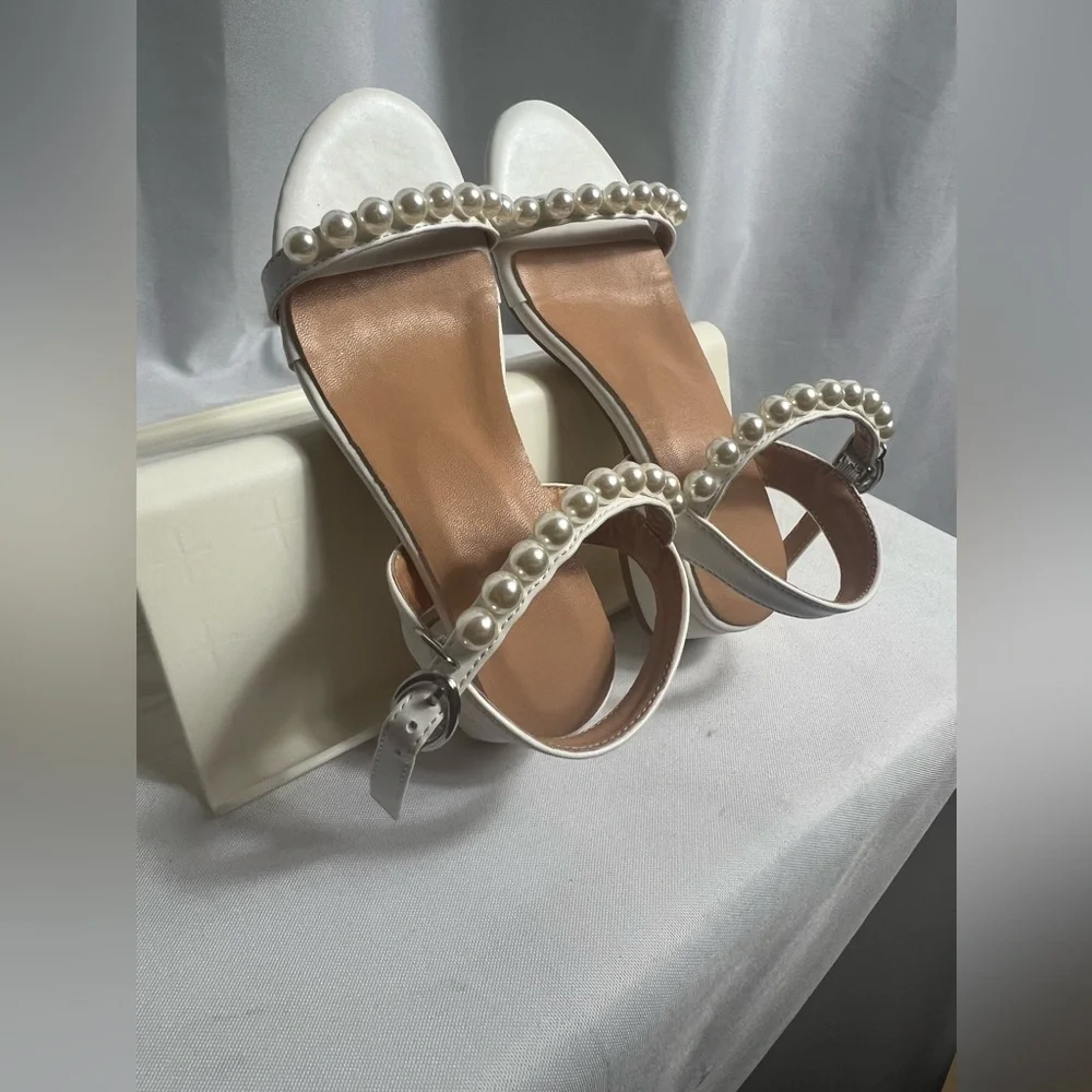 Girls Faux Pearl Decor Fashion Ankle Strap Sandals Size 32 US 13.5 Kids Dressy